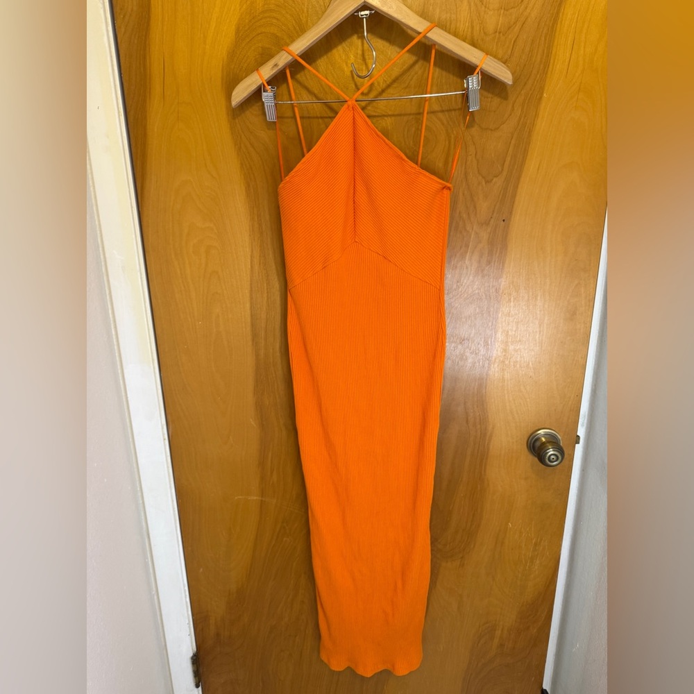 Zara Bold Orange Strappy Backless Dress
